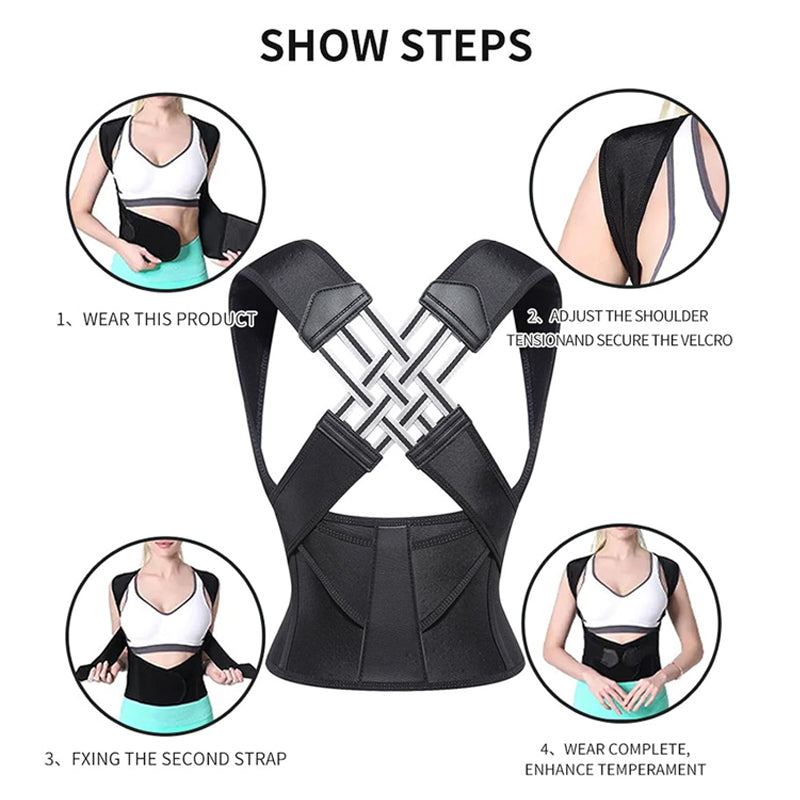 Adjustable posture corrector, breathable back support for improved women's & children's posture.