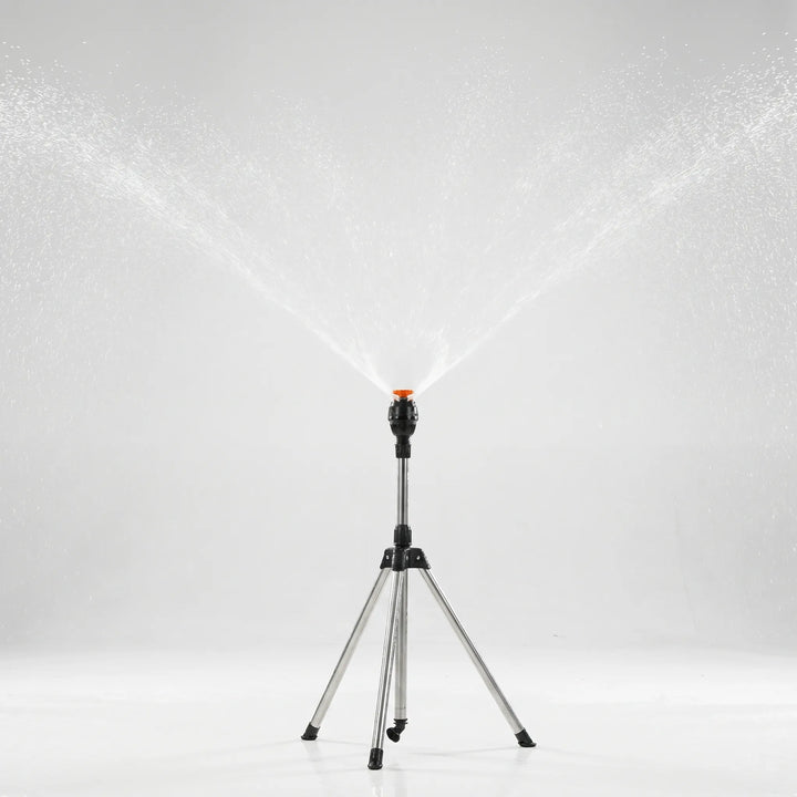 Telescopic adjustable tripod lawn sprinkler, perfect for versatile garden and yard watering needs.