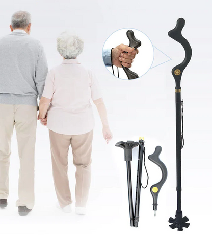 Adjustable walking stick for seniors with ergonomic grip, providing stability, comfort, and support.