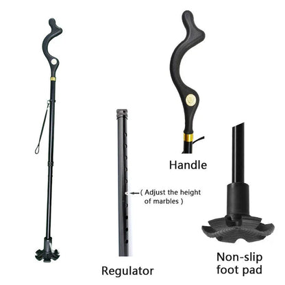 Adjustable walking stick with ergonomic grip, offering stability, comfort, and balance assist for seniors.