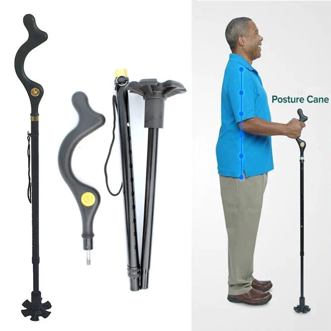 Adjustable walking stick promoting better posture, stability support, and comfort for seniors' daily walks.