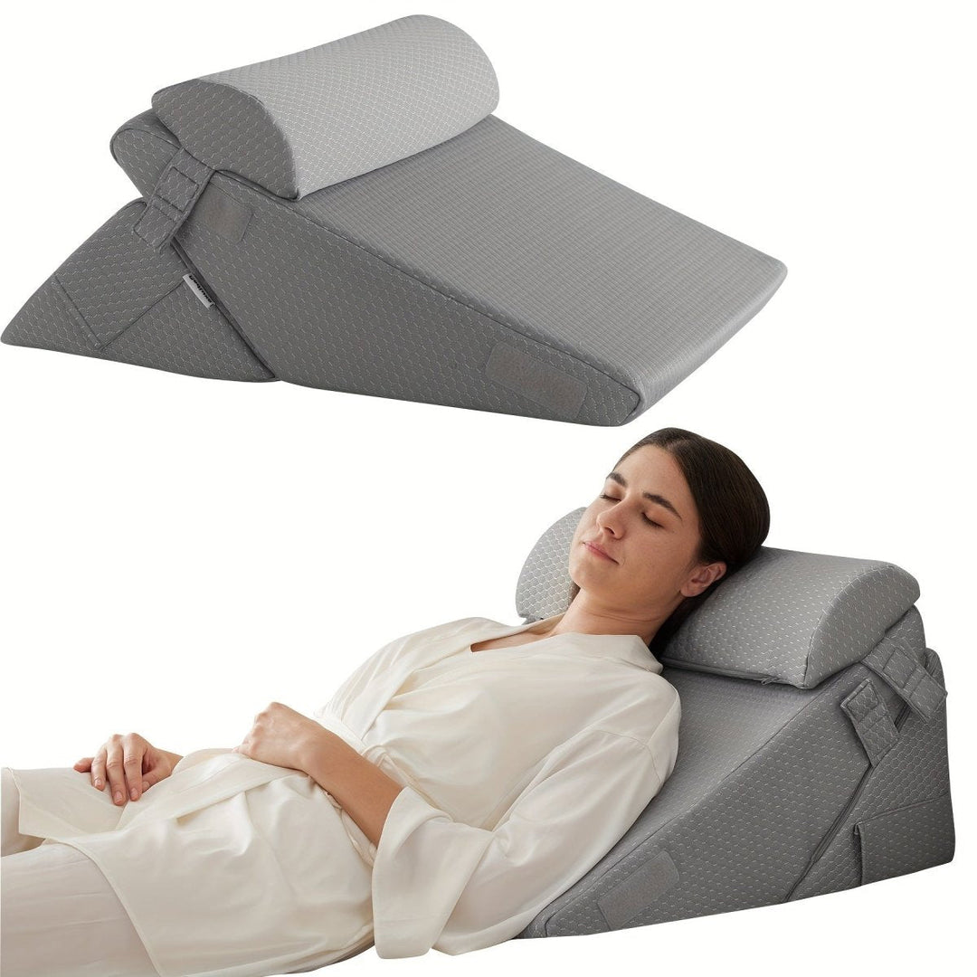 Premium adjustable wedge pillow for superior back support, leg elevation, and ultimate comfort. A complete relaxation aid.
