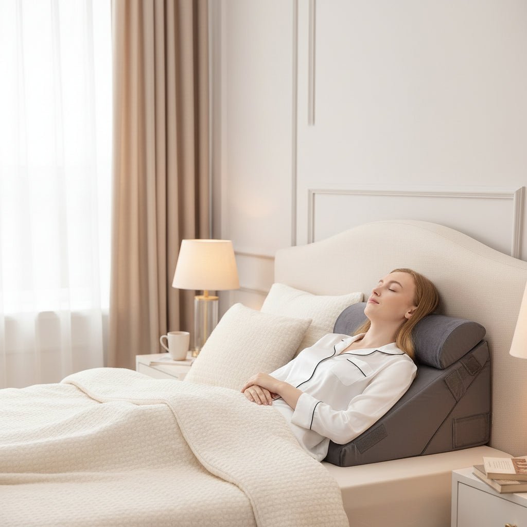 Multi-angle adjustable wedge pillow offers personalized back & leg support for ergonomic comfort & improved posture.