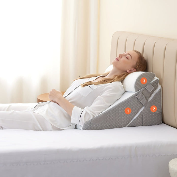 Ergonomic wedge pillow provides optimal back support, posture correction, and pain relief during bed rest & relaxation.
