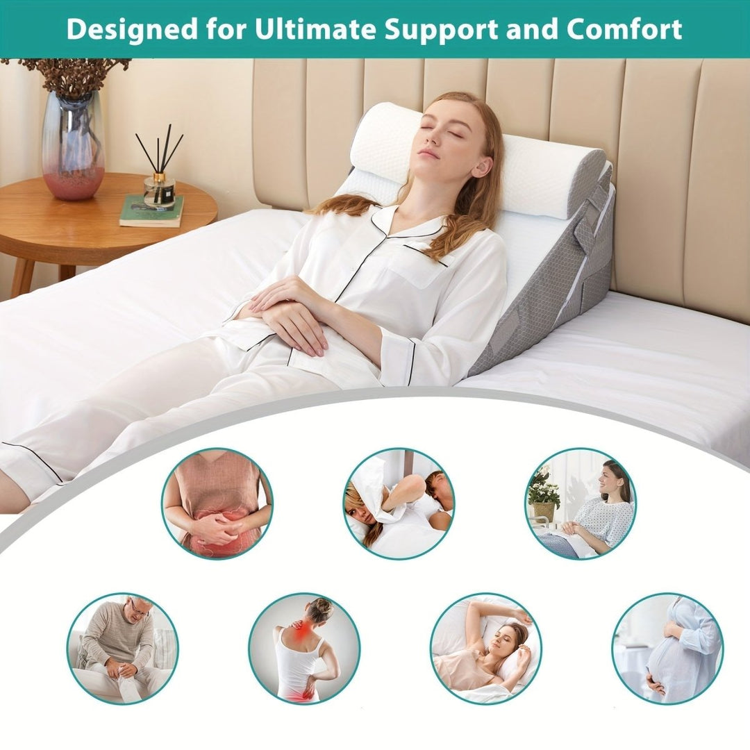 Leg elevation wedge pillow reduces swelling, improves circulation, and offers ultimate comfort for tired legs. Sleep aid.