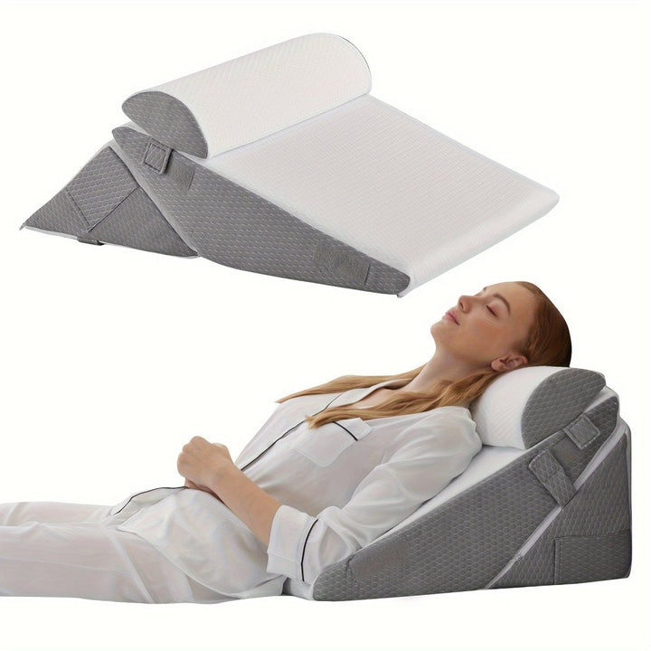 Versatile portable adjustable wedge pillow for back and leg comfort, support, and elevation at home or while traveling.