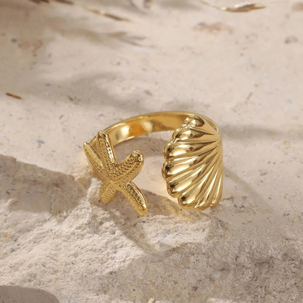 Elegant ocean seahorse rings for women, adjustable and crafted from polished stainless steel, a great gift for her.
