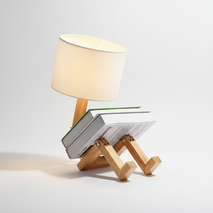 Charming adjustable wooden robot lamp, a perfect blend of decorative style and functional lighting.