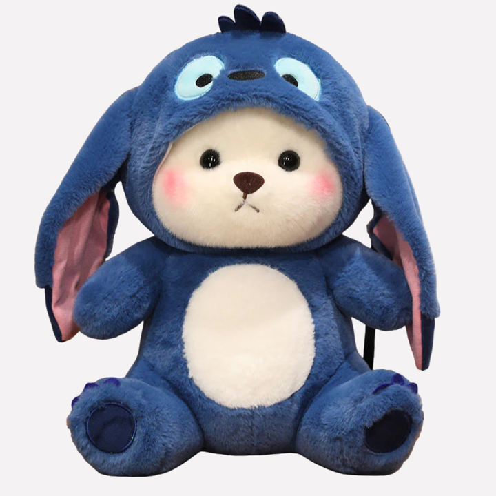Cute bear plush toy with a unique character costume, an ideal child's gift & playtime companion.