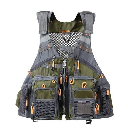 Close-up of pocket details on a multifunctional adult fishing vest for outdoor gear