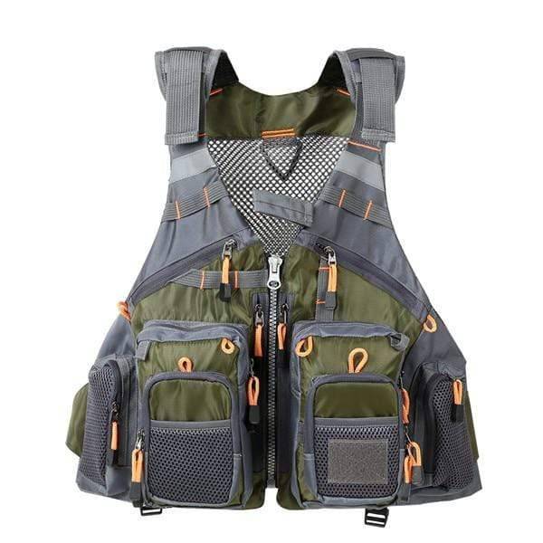 Close-up of pocket details on a multifunctional adult fishing vest for outdoor gear