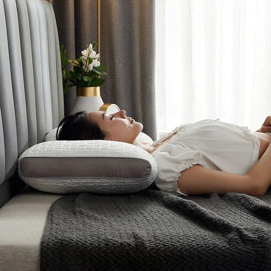 Supportive hybrid pillow for adults, offering excellent neck and shoulder support for rejuvenating sleep comfort.