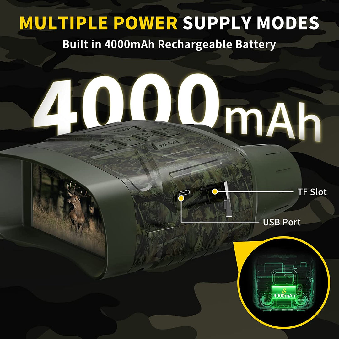 Compact digital night vision binoculars, robust outdoor gear for camping, exploration, & surveillance.