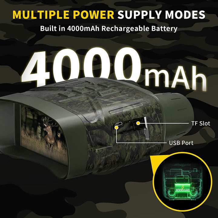 Compact digital night vision binoculars, robust outdoor gear for camping, exploration, & surveillance.