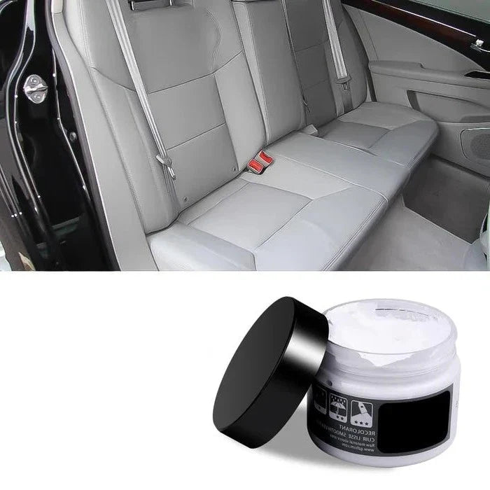 Universal leather repair gel fixing a worn car seat, restoring its original look and feel.