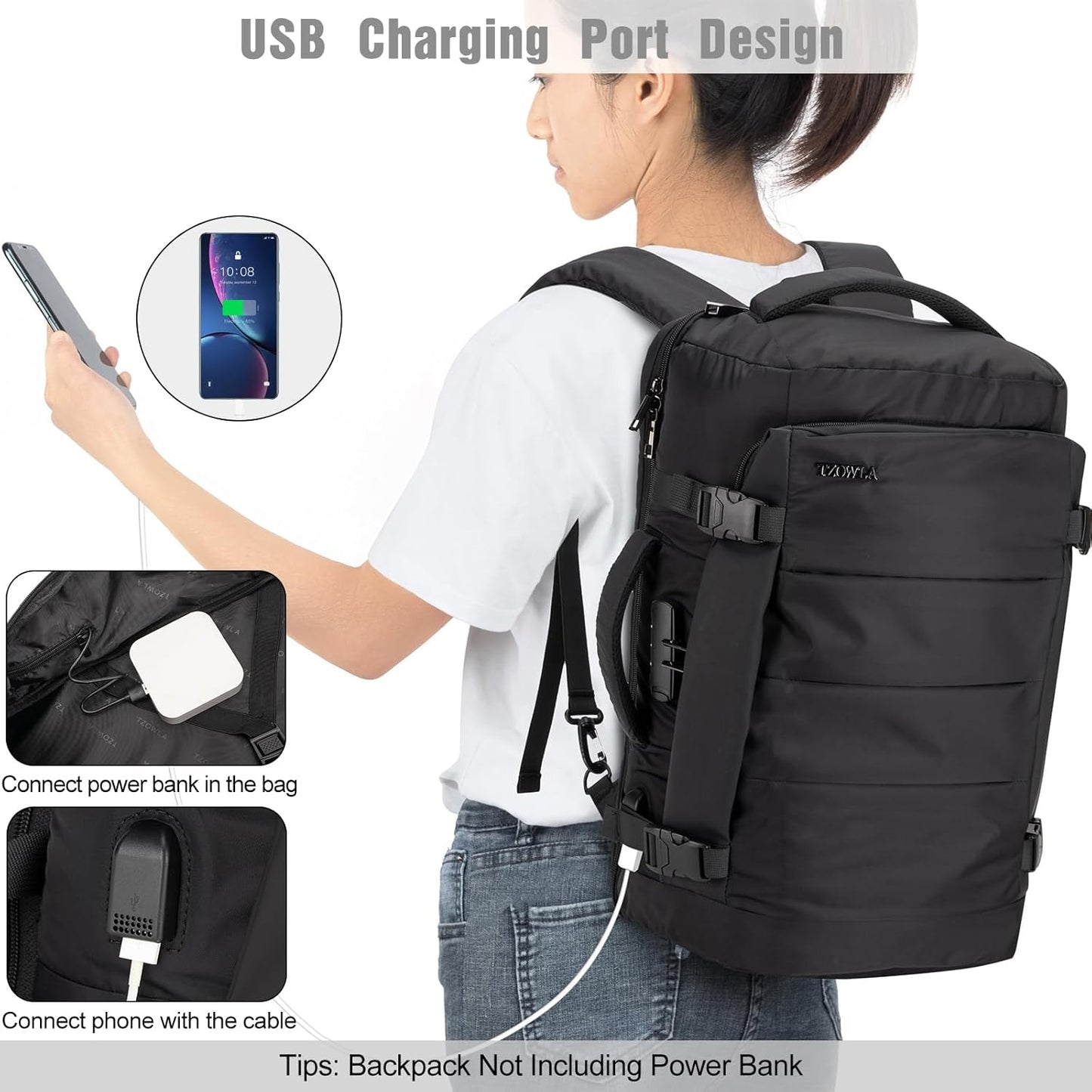 Side view of 40L AeroPack water-resistant laptop backpack, perfect for carry-on travel & weekend trips.
