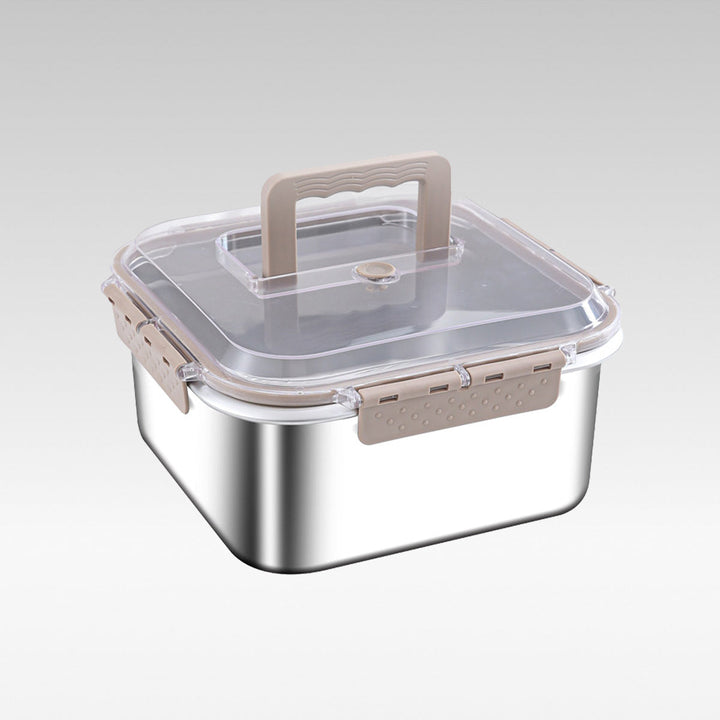 Airtight stainless steel food storage container, perfect for camping meals and meal prep.