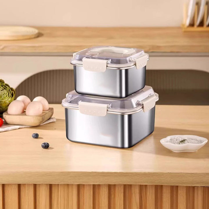 Compact airtight stainless steel container, excellent for packing lunches or camping snacks.