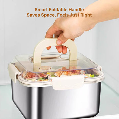 Versatile stainless steel meal prep container, a must-have for camping gear and kitchen storage.