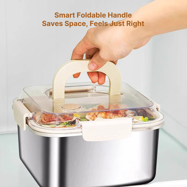 Versatile stainless steel meal prep container, a must-have for camping gear and kitchen storage.