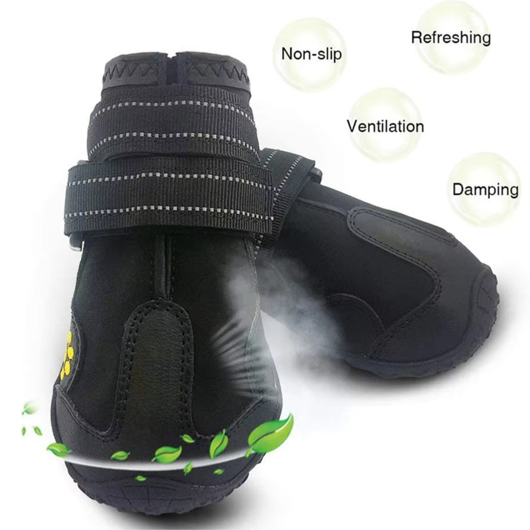 Reflective All-Weather Dog Boots for enhanced visibility & dog safety. Essential paw protection pet gear.