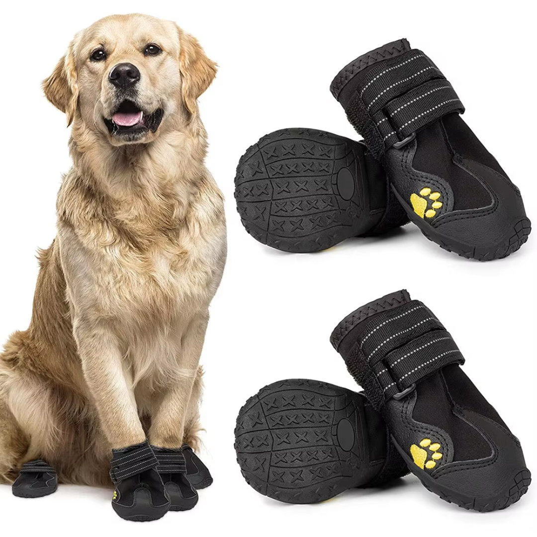 Adventure dog boots for safe paws on trails, hot pavement, snow & ice. All-weather & anti-slip design.