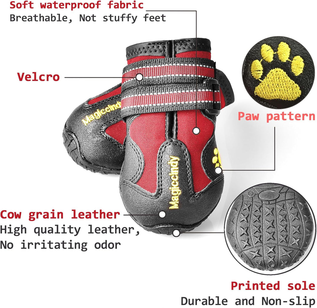 Canine comfort: All-Weather Dog Boots providing superior paw protection from heat, cold & rough terrain.