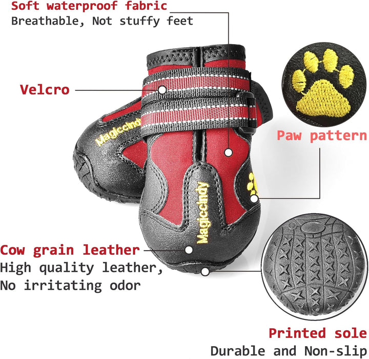 Canine comfort: All-Weather Dog Boots providing superior paw protection from heat, cold & rough terrain.