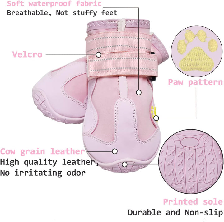 Waterproof dog shoes with anti-slip soles for active dogs. All-weather paw protection & outdoor safety gear.
