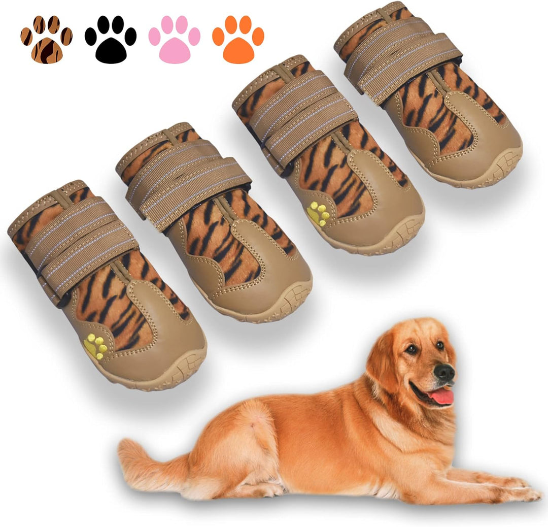 Anti-slip dog boots for secure grip & paw protection on all surfaces. Reflective for night safety.