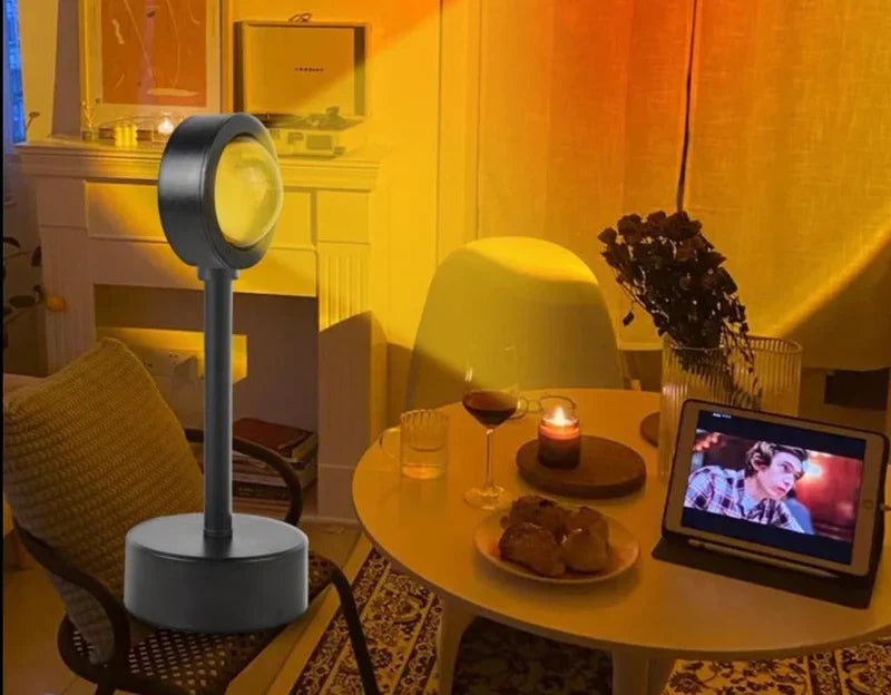LED sunset lamp projecting a realistic golden hour glow, perfect for mood lighting and relaxation at home.