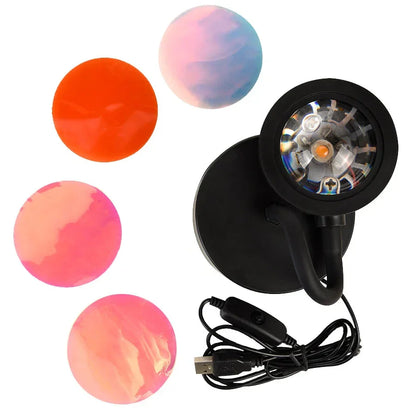 Stylish LED sunset projection lamp, a modern home decor piece delivering unique ambient and mood lighting.