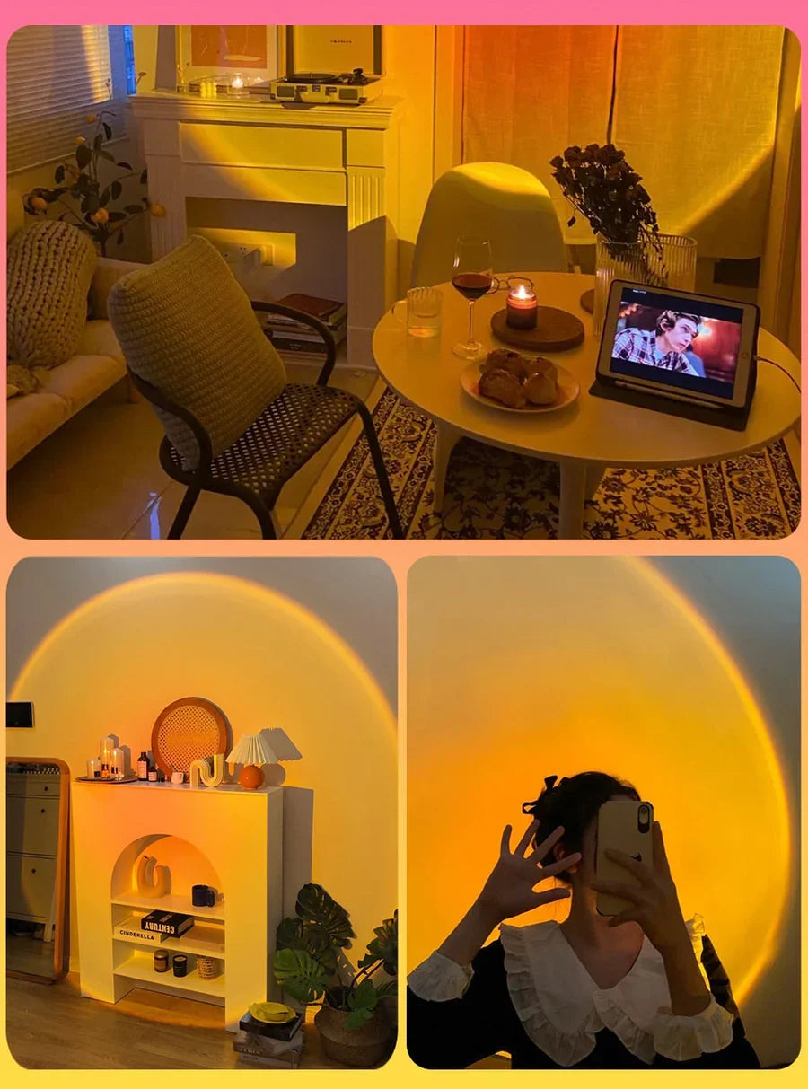 Home ambient LED sunset lamp for stunning wall projections, enhancing room decor and creating a cozy atmosphere.