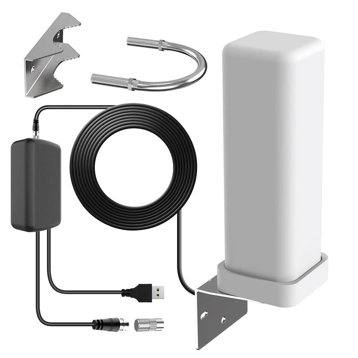 Amplified 360° outdoor HDTV antenna for 460-mile range, crystal clear digital TV. Weatherproof cable alternative.
