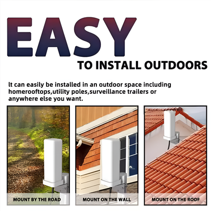 Weatherproof 360° outdoor HDTV antenna. Amplified for 460-mile reception, providing crystal clear digital TV.