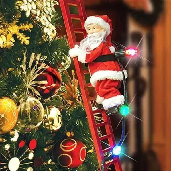Animated Climbing Santa Christmas decoration with musical features and LED lights, perfect for festive holiday decor.
