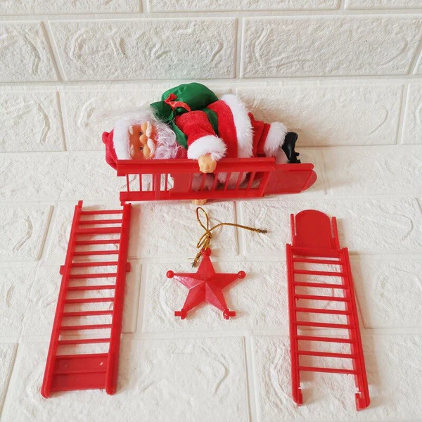Festive Animated Climbing Santa for Christmas tree or home decor, featuring charming movements and bright LED lights.