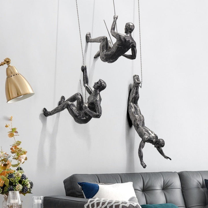 Unique handmade climbing art sculpture, dynamic accent for gallery walls.