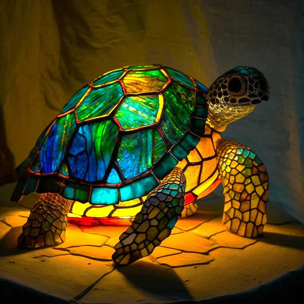 Decorative animal-shaped stained glass lamp for enchanting accent lighting.