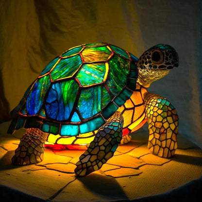 Decorative animal-shaped stained glass lamp for enchanting accent lighting.