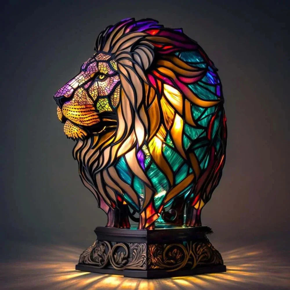 Vibrant stained glass animal lamp, a unique decorative table light for home.