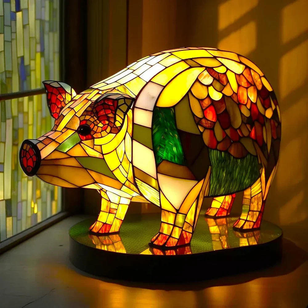 Unique animal-themed stained glass lamp for cozy home lighting and decor.