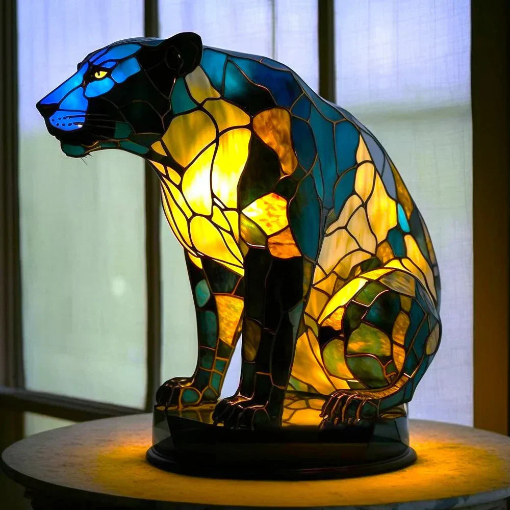 Decorative stained glass animal table lamp, an artistic addition to any room.