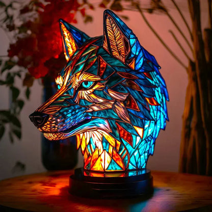 Vibrant stained glass animal lamp providing unique accent lighting and home decor.