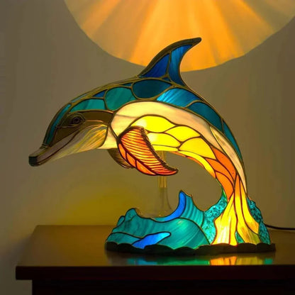 Stained glass animal lamp showcasing artistic design, ideal for decorative lighting.