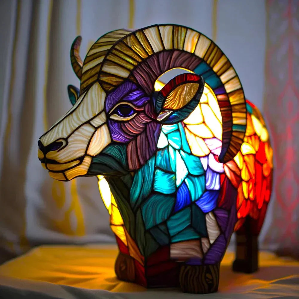 Elegant stained glass animal table lamp, a beautiful piece of home art and light.