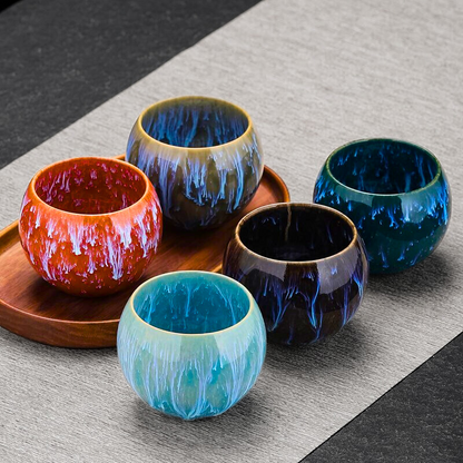 Full Asian-inspired Dragon Egg porcelain teacup set for tea ceremony, featuring multiple unique teacups. Great gift.