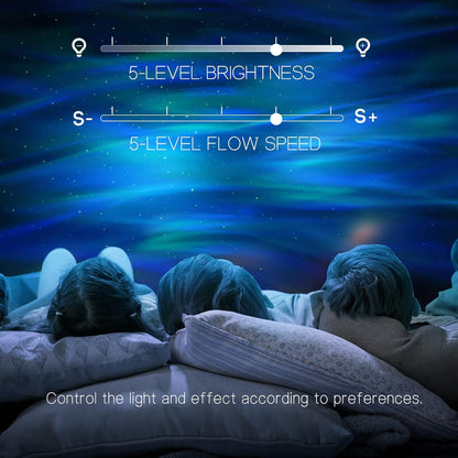 Modern star projector creating a colorful aurora light show, ideal for room decor, night light, and ambiance.