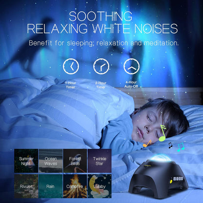 Sleek Aurora Northern Lights projector casting beautiful, colorful aurora and star field effects for home decor.