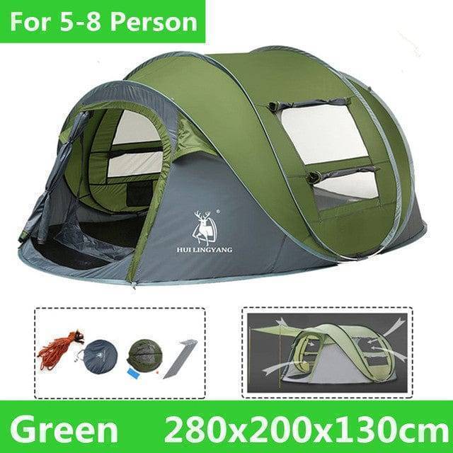 Automatic family camping tent with ventilation windows open, ensuring comfort and airflow in the outdoors